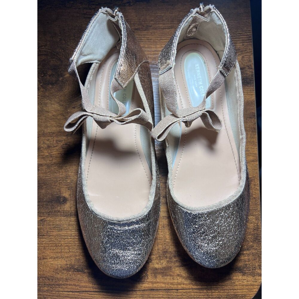 Kenneth Cole Reaction Gold Ballet Flats Women’s Metallic Leather Bow Slip